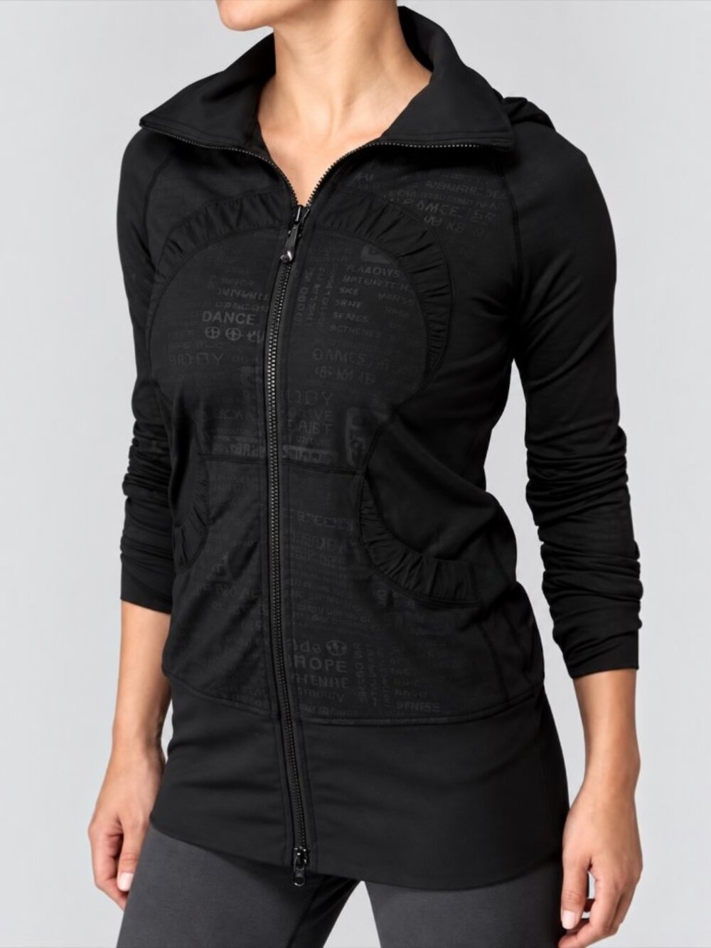 LULULEMON BLACK GATHER TOGETHER MANIFESTO PRINT HOODED JACKET SIZE 6
